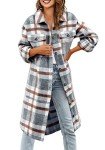 Womens Casual Long Winter Coats Button Up Flannel Jacket Wool Blend Plaid Shaket