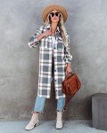 Womens Casual Long Winter Coats Button Up Flannel Jacket Wool Blend Plaid Shaket