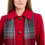 LONDON FOG Women's Single-Breasted Wool Blend Coat with Scarf, Red, Large
