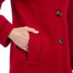 LONDON FOG Women's Single-Breasted Wool Blend Coat with Scarf, Red, Large