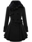 Zeagoo Women's Fashion Faux Fur Lapel Double-Breasted Thick Wool Trench Coat Winter Warm Jacket S-2XL, Black, Medium