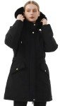 MOERDENG Women's Long Winter Down Coat Thicken Fleece Lined Parka Warm Puffer Jacket With Faux Fur Detachable Hood