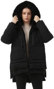 GIMECEN Women's Warm Winter Coat Waterproof Hooded Down Jacket Thicken Fleece Lined Parka With Removable Faux Fur Trim