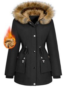 HEEKPEK Womens Winter Jacket Hooded Coats Fleece Lined Parka Jackets Thicken Warm Outwear with Pockets Overcoat