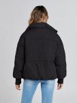 MEROKEETY Women's 2024 Winter Long Sleeve Zip Puffer Jacket Pockets Baggy Short Coats, Black, Small