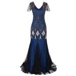 1920s Gatsby Flapper Evening Dress - Blue, Medium
