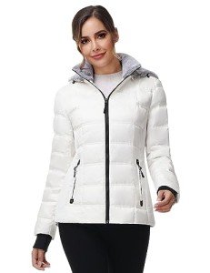 Another Choice Women Winter Down Puffer Jacket, Hooded Women Winter Down Jacket Quilted Puffer Coat with Faux-Fur Hood and Collar(White,XX-Large)