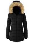 Wantdo Women's Winter Jacket Heavy Long Coat Winter Parka Hooded Bubble Coat Black M