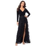 Xscape Women's Floral V-Neck Gown, Black