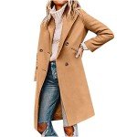 Astreeas Pea Coats for Women Double Breasted Mid Length Wool Coats Casual Lapel Collar Overcoat Winter Long Trench Coats, 01 Khaki, Medium