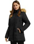 Wantdo Women's Winter Jacket Heavy Long Coat Winter Parka Hooded Bubble Coat Black M