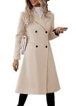 Danedvi Womens Long Double Breasted Coats Lapel Collar Pea Coat Winter Slim Fit Jackets Trench Coat Outwear, Beige, X-Large