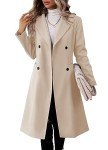 Danedvi Womens Long Double Breasted Coats Lapel Collar Pea Coat Winter Slim Fit Jackets Trench Coat Outwear, Beige, X-Large