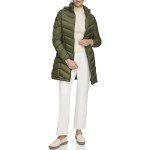 Calvin Klein Women's Light-Weight Hooded Puffer Jacket, Light-weight Military, Large
