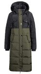 AVANZADA Women's Winter Long Down Jackets Warm Thickened Hooded Maxi Parka Quilted Puffer Coat(Army Green&Black,L)