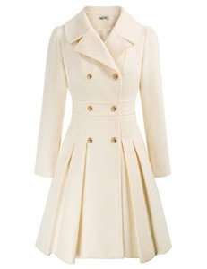 GRACE KARIN Long Trench Coat for Women Lapel Double Breasted A Line Wool Jacket White 2XL