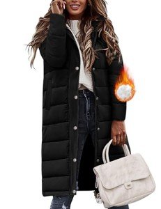 HEEKPEK Women's Winter Down Jacket Long Puffer Coats Mid-Length Warm Windproof Quilted Jackets Hooded Padded with Side Zipper(Black,XL)