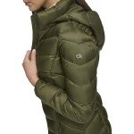 Calvin Klein Women's Light-Weight Hooded Puffer Jacket, Light-weight Military, Large