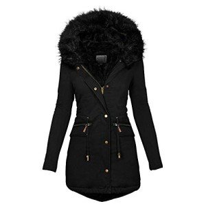 Winter Coats for Women 2024 Plus Size Parka Jackets with Fur Hood Zipper Buttons Thicken Overcoats with Pockets