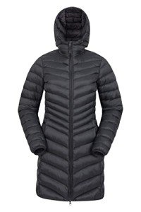 Mountain Warehouse Florence Womens Long Jacket - Padded Winter Coat Jet Black Womens Size 16 US
