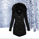 Winter Coats for Women 2024 Plus Size Parka Jackets with Fur Hood Zipper Buttons Thicken Overcoats with Pockets