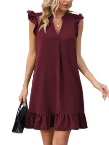 Famulily Women's Summer Mini A-line Sundress - Wine Red