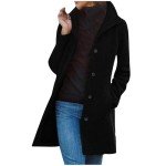 Pea Coats for Women Winter Plus Size Wool Blend Jackets Stand Collar Single Breasted Trench Overcoat with Pockets