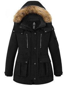 Wantdo Women's Plus Size Puffer Coat with Hood Water Resistant Long Winter Parka Jacket Black 4X