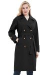 RISISSIDA Trench Coats for Women Long Double-Breasted Windbreaker Spring Fall Fashion, Water Resistant Rain Proof Overcoat Thin Jacket with Belt Black 292 S