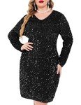 Plus Size Sequin V Neck Mini Cocktail Dress