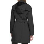 Calvin Klein Women's Double Breasted Belted Rain Jacket with Removable Hood, Deep Black, Small