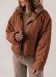Dokotoo Womens Winter Coats Windbreaker Oversized Full Zipper Front Drawstring Hem Bomber Puffer Jacket Baggy Short Down Coats for Women Warm Comfy Soft Outerwear with Pockets Medium Orange