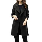 Wool Coats for Women Plus Size Winter Trendy Jacket Double Breasted Medium Length Outwear Solid Color Overcoat (CA/US, Alpha, XX-Large, Regular, Regular, Black)