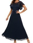 Elegant Navy V-Back Lace Evening Dress for Women