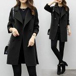 Wool Coats for Women Plus Size Winter Trendy Jacket Double Breasted Medium Length Outwear Solid Color Overcoat (CA/US, Alpha, XX-Large, Regular, Regular, Black)