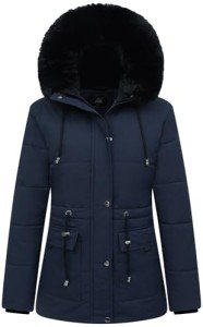 MOERDENG Women's Warm Winter Puffer Coat Thicken Fleece Lined Down Jacket Faux Fur Detachable Hood Snow Parka
