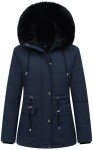 MOERDENG Women's Warm Winter Puffer Coat Thicken Fleece Lined Down Jacket Faux Fur Detachable Hood Snow Parka