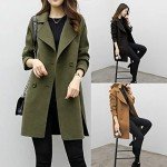 Wool Coats for Women Plus Size Winter Trendy Jacket Double Breasted Medium Length Outwear Solid Color Overcoat (CA/US, Alpha, XX-Large, Regular, Regular, Black)