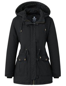 Wantdo Women's Winter Jacket Fur Hooded Quilted Parka Coat Black XXL