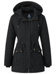 Wantdo Women's Winter Jacket Fur Hooded Quilted Parka Coat Black XXL