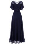 Elegant Navy V-Back Lace Evening Dress for Women
