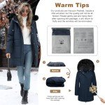 Women's Winter Jacket Mid-Length Puffer Down Coat Waterproof Parka with Removable Hood Thicken Outerwear(Navy Blue,M)