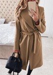 YMING Ladies Turn Down Shawl Collar Coats Classic Wool Blend Trench Coat Long Sleeve Belted Jackets Camel XL
