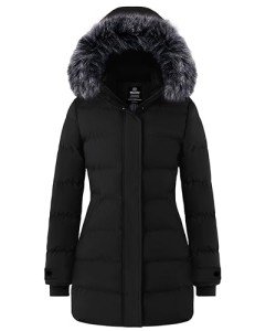 Wantdo Women's Hooded Winter Coat Warm Thicken Puffer Coat Black XL
