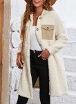 EVALESS Fuzzy Fleece Jackets for Women Fashion Button Down Lapel Long Sherpa Jacket Coat Fall 2024 Outfits Business Casual Long Sleeve Shacket Faux Fur Warm Winter Outwear with Pockets Beige X-Large