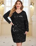 Plus Size Sequin V Neck Mini Cocktail Dress