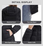 SLOWTOWN Women’s Lightweight Puffer Coat Long Hooded Puffer Jakcet Packable Warm Winter Coat (Dark Black, Small)