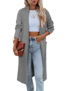 CHICZONE Womens Cardigans Sweaters Long Sleeve Fall Winter Ladies Chunky Knit Jackets Lightweight Trendy Loose Work Long Cardigans Coats Grey Medium