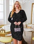 Plus Size Sequin V Neck Mini Cocktail Dress