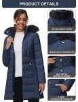 SLOW DOWN Women Winter Down Puffer Coat Warm Hooded Mid-Length Down Jacket for Women with Faux Fur Trim Hood and Pile Collar (Navy, L)